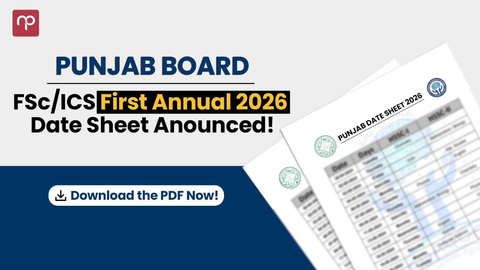 Punjab Board Final Date Sheet 2026 for FSc/ICS Part 1 & Part 2